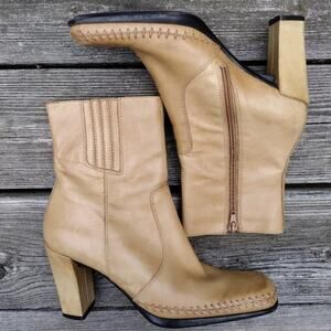 VS Mirabella Vintage Tan Soft Genuine Leather Heel Cowboy Riding Boots Size 7